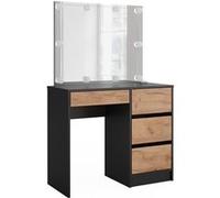 Vicco Coiffeuse Sherry, Anthracite/chêne doré, 90x75cm avec Miroir & éclairage LED