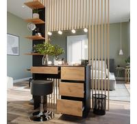 Vicco Coiffeuse Sherry, Anthracite/chêne doré, 90x75cm avec Miroir, éclairage LED & Tabouret, avec éclairage LED et Banquette rembourrée