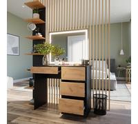 Vicco Coiffeuse Sherry, Anthracite/chêne doré, 90x75cm avec Miroir LED