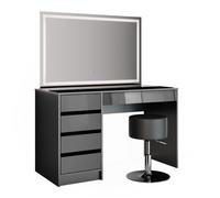 Vicco coiffeuse Sherry, Anthracite Haute brillance, 120 cm avec miroir LED et tabouret