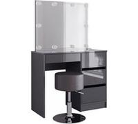 Vicco Coiffeuse Sherry, Anthracite Haute brillance, 90cm avec éclairage LED et tabouret Anthracite Haute brillance G