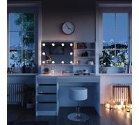 Vicco Coiffeuse Sherry, Blanc, 120cm avec éclairage LED, Tabouret et étagère Miroir, pour l’Organisation des cosmétiques et Accessoires