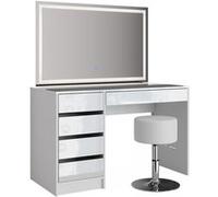 Vicco Coiffeuse Sherry, Blanc, 120cm avec miroir LED et tabouret Blanc G