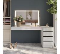 Vicco Coiffeuse Sherry, Blanc 160.2 cm | ✓ Console de maquillage · ✓ Miroir LED · 5 tiroirs · ✓ Meuble à tiroirs · Aspect suspendu