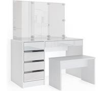 Vicco coiffeuse Sherry, Blanc Haute brillance, 120 cm avec éclairage LED et banc