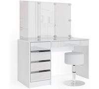 Vicco Coiffeuse Sherry, Blanc, 120 cm avec éclairage LED et Tabouret