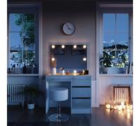 Vicco Coiffeuse Sherry, Blanc, 90cm avec éclairage LED et Tabouret, avec éclairage LED et Banquette rembourrée