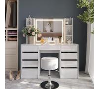 Vicco Coiffeuse Sherry, Blanc/Blanc Brillant, 128.2cm 5 Parties