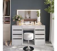 Vicco Coiffeuse Sherry, Blanc/Blanc Brillant, 128.2cm avec Miroir LED et Tabouret