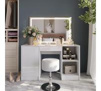 Vicco Coiffeuse Sherry, Blanc/Blanc Brillant, 128.2cm avec Miroir LED et Tabouret