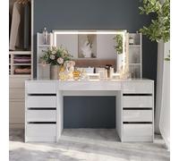 Vicco Coiffeuse Sherry, Blanc/Blanc Brillant, 158.2cm 4 Parties, avec éclairage LED et Miroir réglable en Hauteur