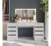 Vicco Coiffeuse Sherry, Blanc/Blanc Brillant, 158.2cm avec Miroir LED, avec Grande Surface de Miroir et Tablette latérale