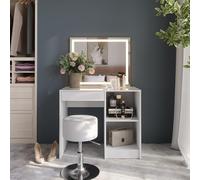 Vicco Coiffeuse Sherry, Blanc/Blanc Brillant, 89.8cm avec Miroir LED et Tabouret