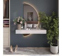Vicco Coiffeuse Sherry, Blanc Haute Brillance 100 cm | ✓ Coiffeuse · ✓ Miroir LED, orienté à droite · Suspendue au mur · Design flottant · Miroir demi-lune