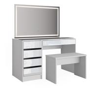 Vicco Coiffeuse Sherry, Blanc, 120cm avec Miroir LED et Banc