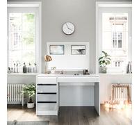 Vicco Coiffeuse Sherry, Blanc Haute Brillance, 120cm, 5 tiroirs pour différents Besoins de Rangement