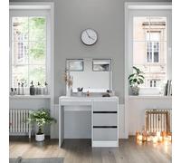 Vicco Coiffeuse Sherry, Blanc Haute Brillance, 90cm avec Miroir LED, avec éclairage LED et Tabouret Assorti