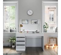 Vicco Coiffeuse Sherry, Blanc/Or, 120cm avec Miroir LED, avec éclairage LED et Grand Miroir rectangulaire