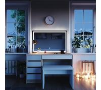Vicco Coiffeuse Sherry, Blanc/Sonoma, 120cm avec Miroir LED et Tabouret