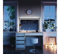 Vicco Coiffeuse Sherry, Blanc/Sonoma, 120cm avec Miroir LED et Tabouret, avec éclairage LED et Tabouret rembourré