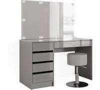 Vicco Coiffeuse Sherry, Gris, 120cm avec éclairage LED et tabouret Gris G