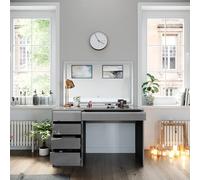 Vicco Coiffeuse Sherry, Gris, 120cm avec Miroir LED, avec éclairage LED et Grand Miroir rectangulaire