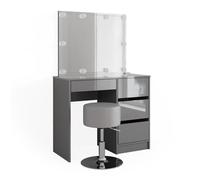 Vicco coiffeuse Sherry, Gris Haute brillance, 90 cm avec éclairage LED et tabouret