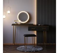 Vicco coiffeuse Zoey, 120 cm avec miroir LED et tabouret, Noir Haute brillance