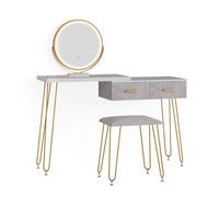 Vicco coiffeuse Zoey, Gris, 120 cm avec éclairage LED et tabouret