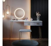 Vicco Coiffeuse Zoey, Gris, 120cm avec éclairage LED et Tabouret