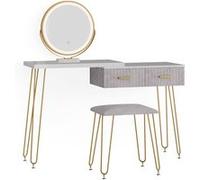 Vicco Coiffeuse Zoey, Blanc/Gris, 120 cm avec éclairage LED et Tabouret