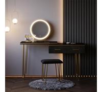 Vicco Coiffeuse Zoey, Noir Haute Brillance, 120 cm avec Miroir LED et Tabouret