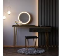 Vicco Coiffeuse Zoey, Noir Haute Brillance, 120 cm avec Miroir LED et Tabouret