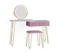 Vicco Coiffeuse Zoey, Blanc/Rose, 120 cm avec éclairage LED et Tabouret
