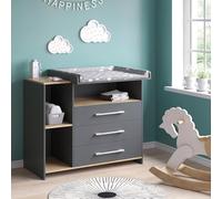 Commode à langer Oskar 113x93cm avec 3 tiroirs Anthracite/chêne doré Vicco