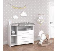 Vicco Commode à Langer Oskar, Blanc, 113x100cm avec 3 Grands tiroirs, Convertible en Commode grâce au Plan à Langer Amovible