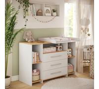 Vicco Commode à langer "Oskar", Blanc/Chêne doré 143.2 x 93 cm | avec 3 tiroirs, convient comme table à langer avec espace de rangement extensible