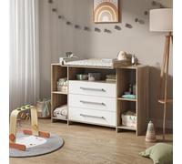 Vicco Commode à Langer Oskar, Blanc/Sonoma, 143x100cm | XL avec tiroirs, convient comme table à langer avec espace de rangement extensible