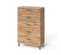 Vicco Commode avec tiroirs Amber, Chêne Wotan, 80x127.6cm avec 5 tiroirs, avec Compartiment de Rangement pour Espace de Stockage supplémentaire