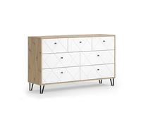 Vicco Commode avec tiroirs Nizza, Artisan/Blanc, 140.2x82.6cm avec 7 tiroirs