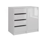 Vicco Commode avec tiroirs Sherry, Blanc/Blanc Brillant, 80.2x76cm 2 Parties