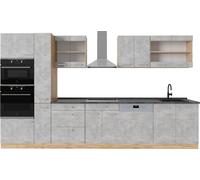 Vicco Cuisine complète R-Line, Béton/Force d'or Chêne, 350cm, PT Anthracite
