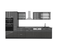 Vicco Cuisine complète R-Line, Anthracite Brillant/Anthracite, 350cm, PT Anthracite, adapté à Une Extension Flexible avec des modules supplémentaires
