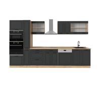 Vicco Cuisine complète R-Line, Anthracite Campagne/Chêne doré, 350cm | 9 Modules · Pieds réglables en hauteur · Plan de travail incl. · Façades en MDF · Avec armoire four/micro-ondes