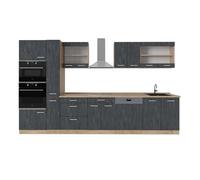 Vicco Cuisine complète R-Line, Béton Noir/chêne doré, 350cm