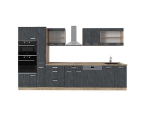 Vicco Cuisine complète R-Line, Béton Noir/chêne doré, 350cm, PT Chêne, adapté à Une Extension individuelle et à Une Disposition Flexible