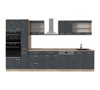 Vicco Cuisine complète R-Line, Béton noir/chêne doré, 350cm , PT Chêne Béton noir/chêne doré