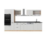 Vicco Cuisine complète "R-Line", Blanc campagnard/Chêne doré, 350cm , PT Anthracite