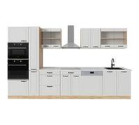 Vicco Cuisine complète R-Line, Blanc campagnard/Chêne doré, 350cm , PT Marbre Blanc campagnard/Chêne doré G