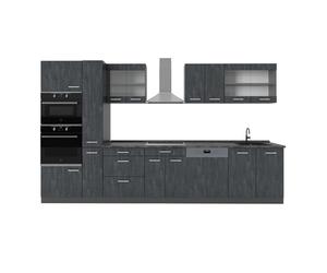 Vicco Cuisine complète R-Line, Noir Béton/Anthracite, 350cm, PT Anthracite